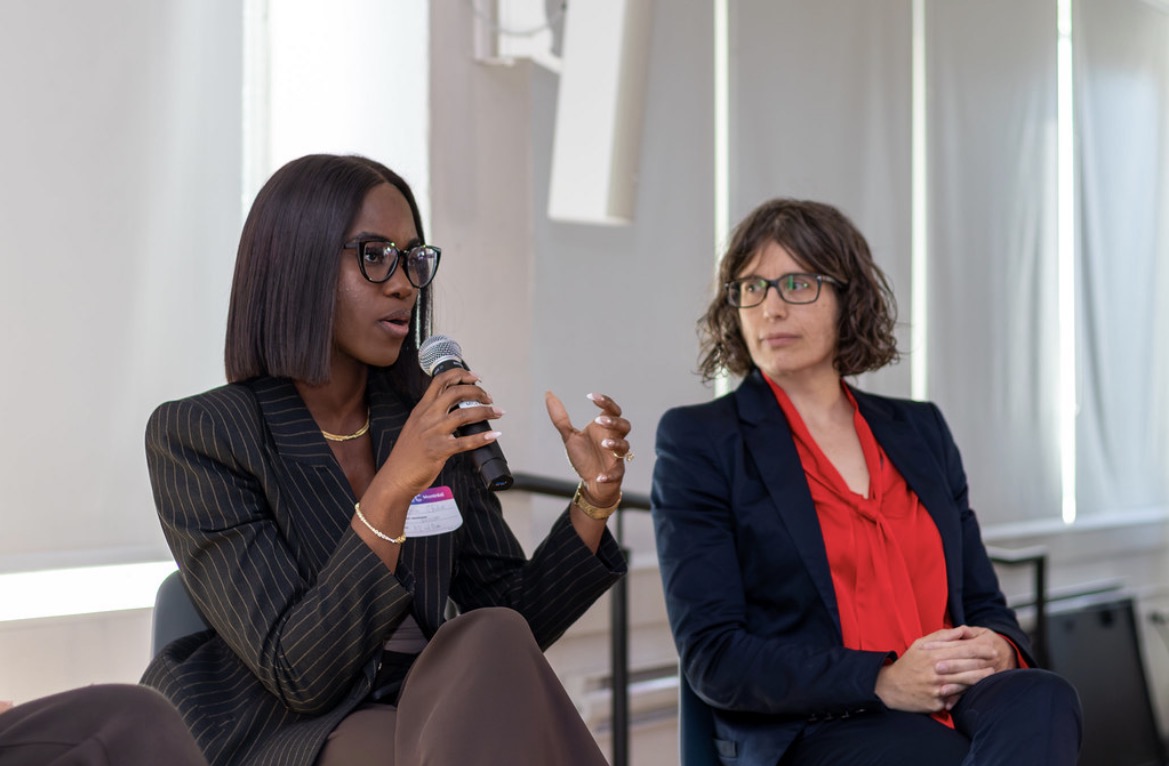Joan Ofulue answering a question on the Impostor to Impact panel at the STEM Women Congress in Montreal.